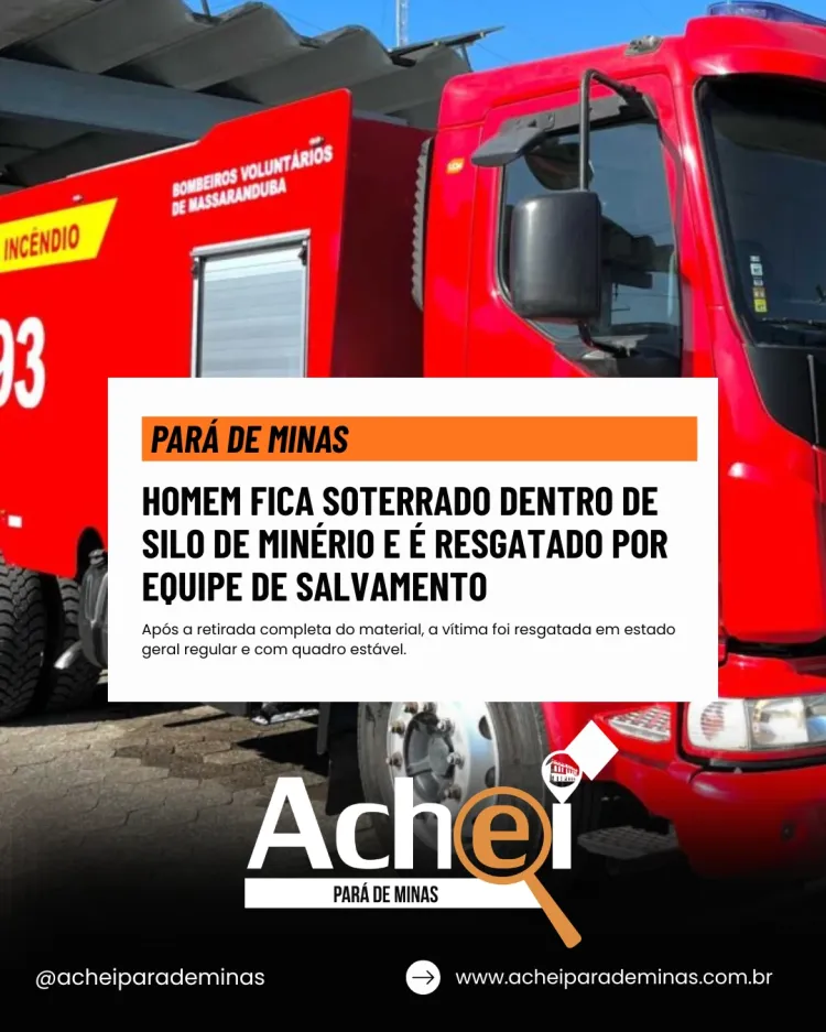 Homem fica soterrado dentro de silo de minério e é resgatado por equipe de salvamento