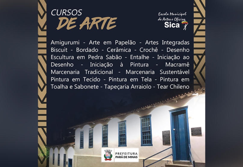 Escola Municipal de Artes e Ofícios (Sica) abre nesta segunda-feira as inscrições para 20 cursos