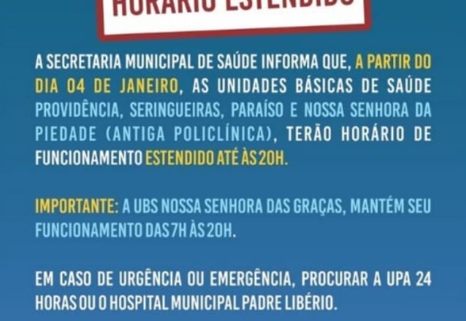 UBS´s de Pará de Minas passam a funcionar com horário estendido