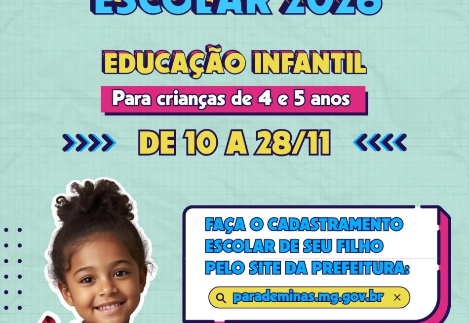 Prefeitura de Pará de Minas inicia cadastramento escolar para educação infantil em 2026