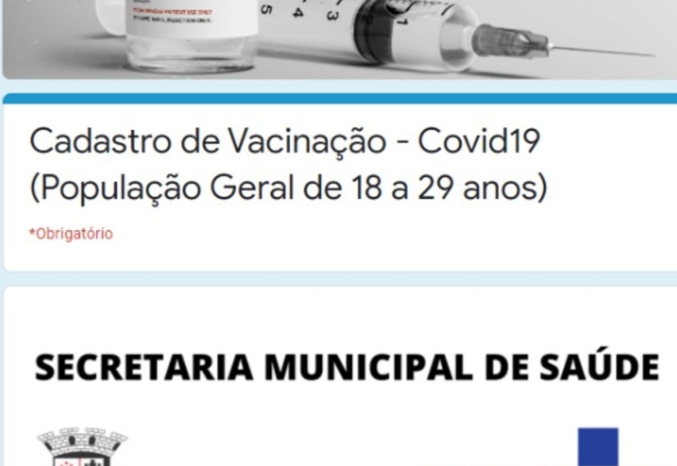 Pará de Minas iniciou nesta terça-feira o cadastramento da população com idade entre 18 e 29 anos para receber a primeira dose da vacina contra a Covid-19