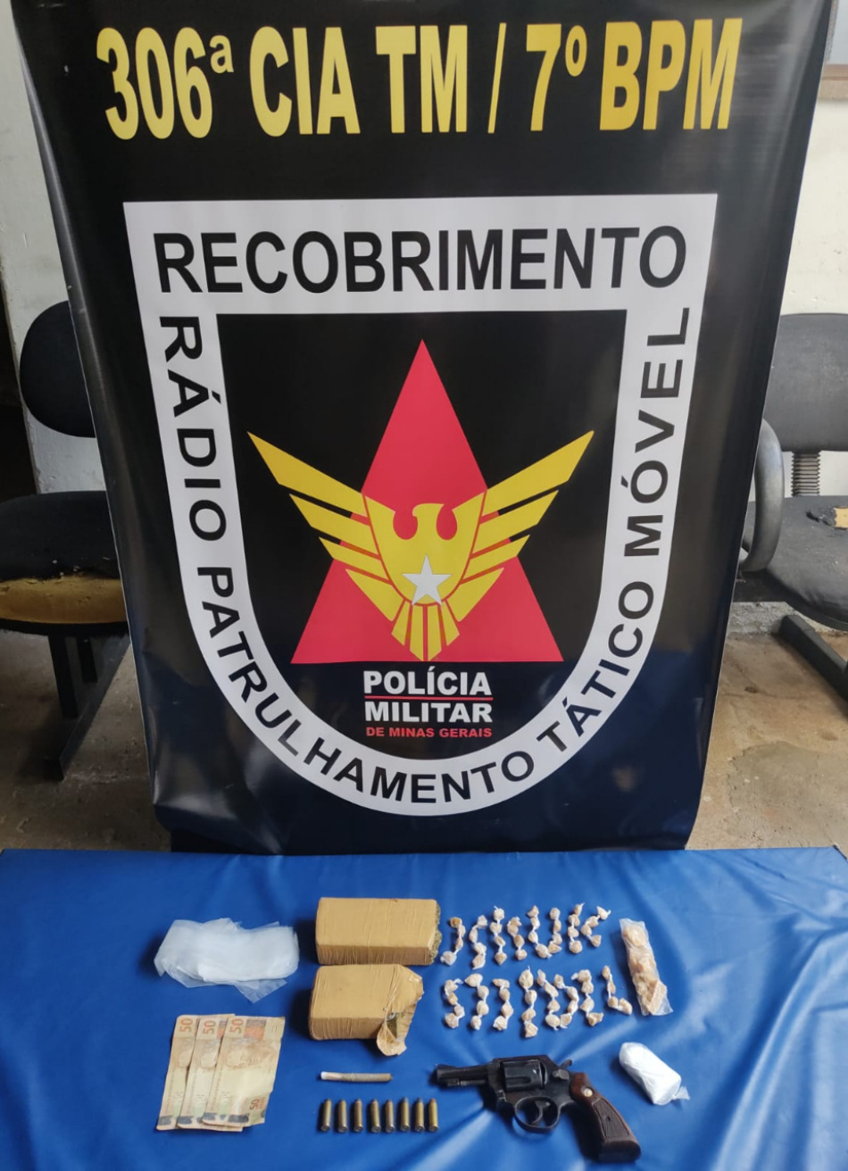 Rapaz é preso em Bom Despacho com um revólver calibre .38 e 64 pedras de crack